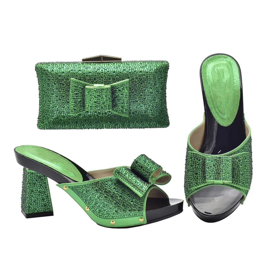 Italian Shoes with Matching Bag for Wedding Shoe and Bag Set for Nigeria Party Italy African Women Party Pumps with Rhinestone