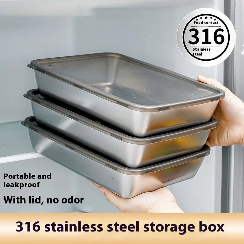 201 Stainless Steel Airtight Dumpling Storage Container with Lid - FoodGrade FreezerSafe Box for Meal Prep & Fridge Organization