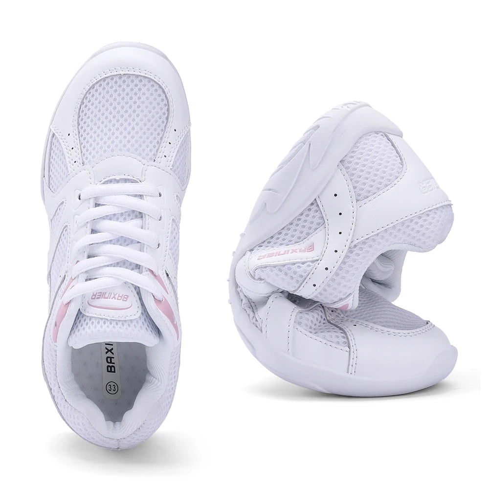 Girls White Cheerleading Shoes Mesh Breathable Training Dance Tennis Shoes Lightweight Youth Cheer Competition Sneakers