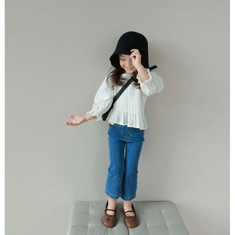 New Autumn Kids Jeans Girls Cute Slim Fit Denim Flared Pants Children Simplicity Blue Skinny Trousers 1-6Y 2-7T Girls