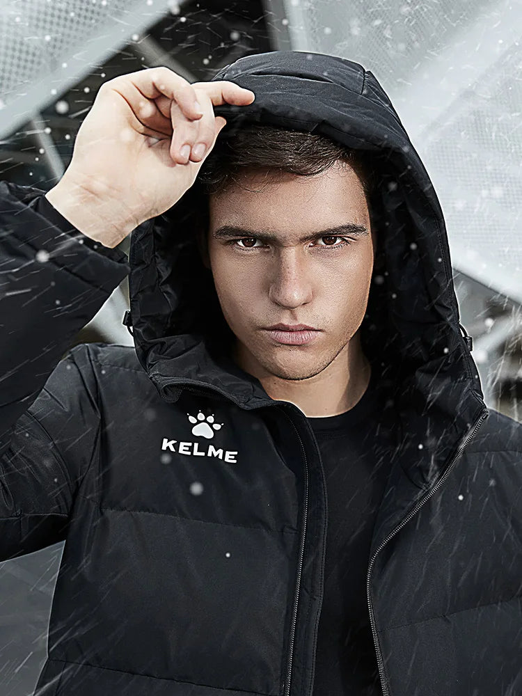 Men's Winter Jacket Long Sports Training Hooded Coat Outwear Warm Silk Cotton Windproof Cotton Clothing