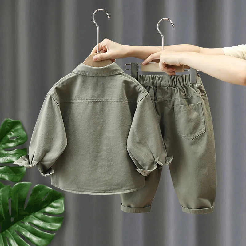 Lente kinderkleding 2-delige set kinderen effen kleur dunne stijl jas + broek jongens meisjes bovenkleding 12M-7T unisex
