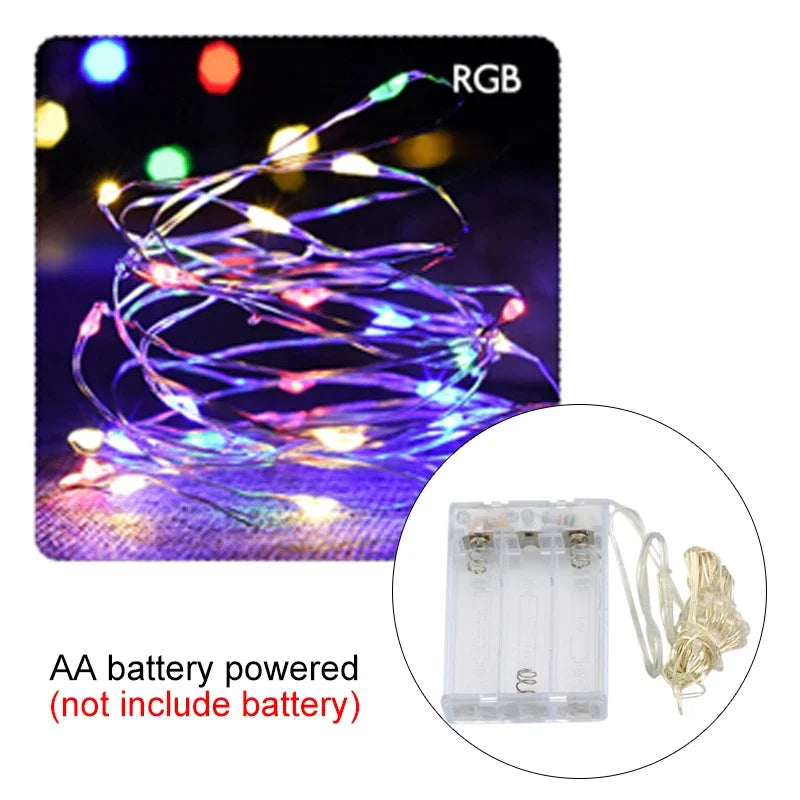 2M 5M 10M LED-lichtsnoer op batterijen, koperdraad, slingerverlichting, buiten, tuin, bruiloft, feest, kerstboomdecoratie