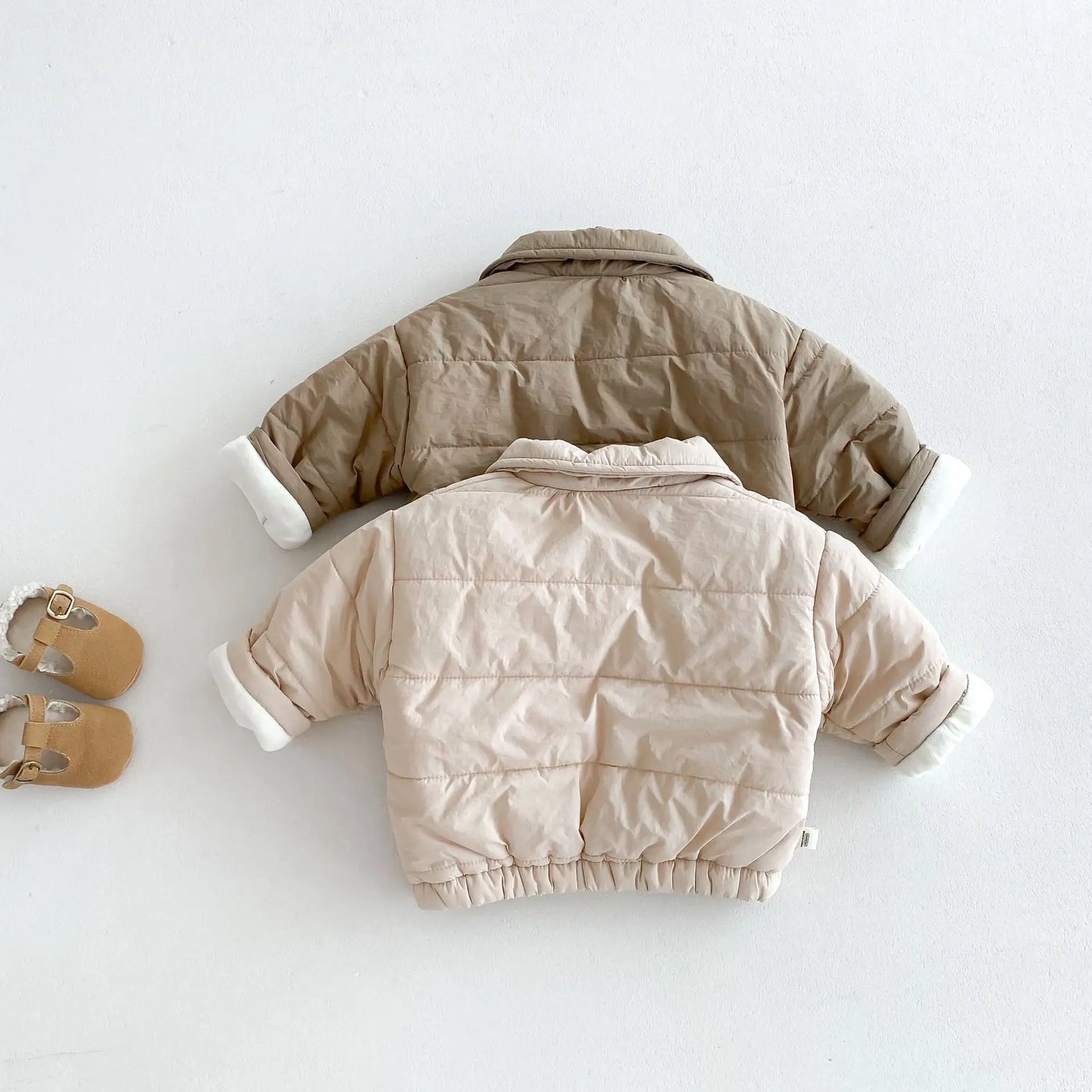 Baby Children's Winter Clothing Solid Colour Cotton Jacket Girls Simple Pocket Outwear Boys Fur Lining Warm Coat 0-5Y Unisex