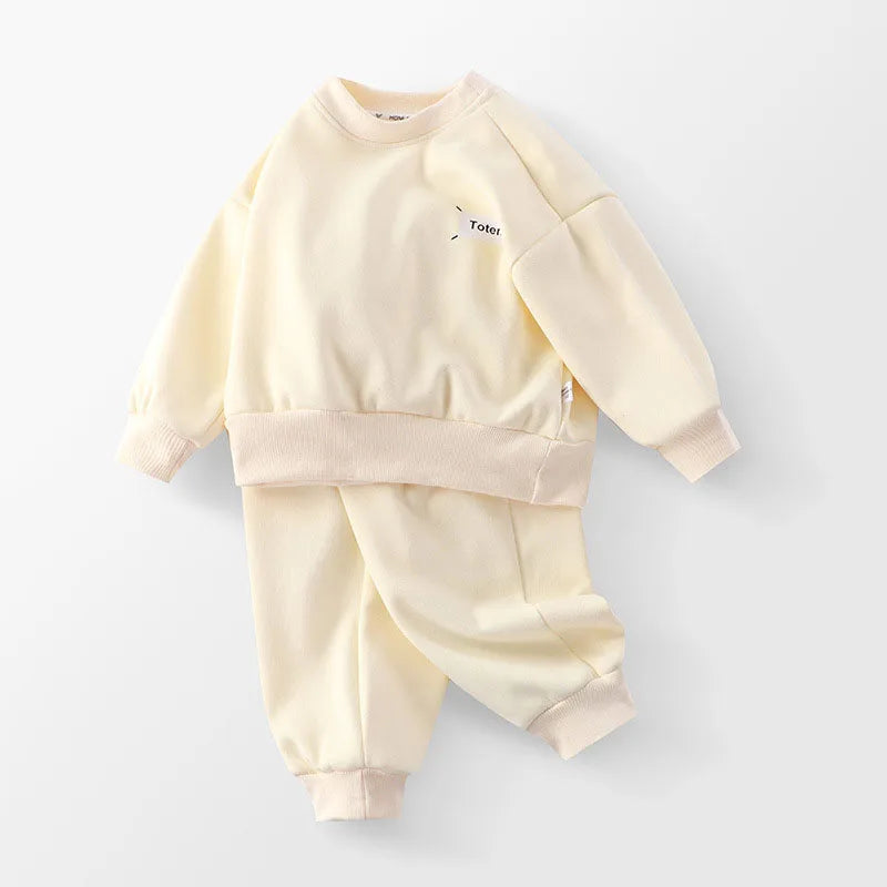 Kids Thicken Clothes Set Girls Cute Solid Colour Letters Sweatshirt + Pants Children Sports Suit Boys 2PCS Outwear 2-8T Unisex