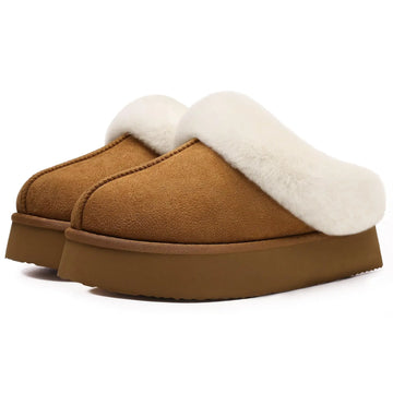 Women's Fashion Fur Winter Slippers With Thick Sole Fluffy Fuzzy Slippers and Anti-Slip Platform Slides Plush Shoes