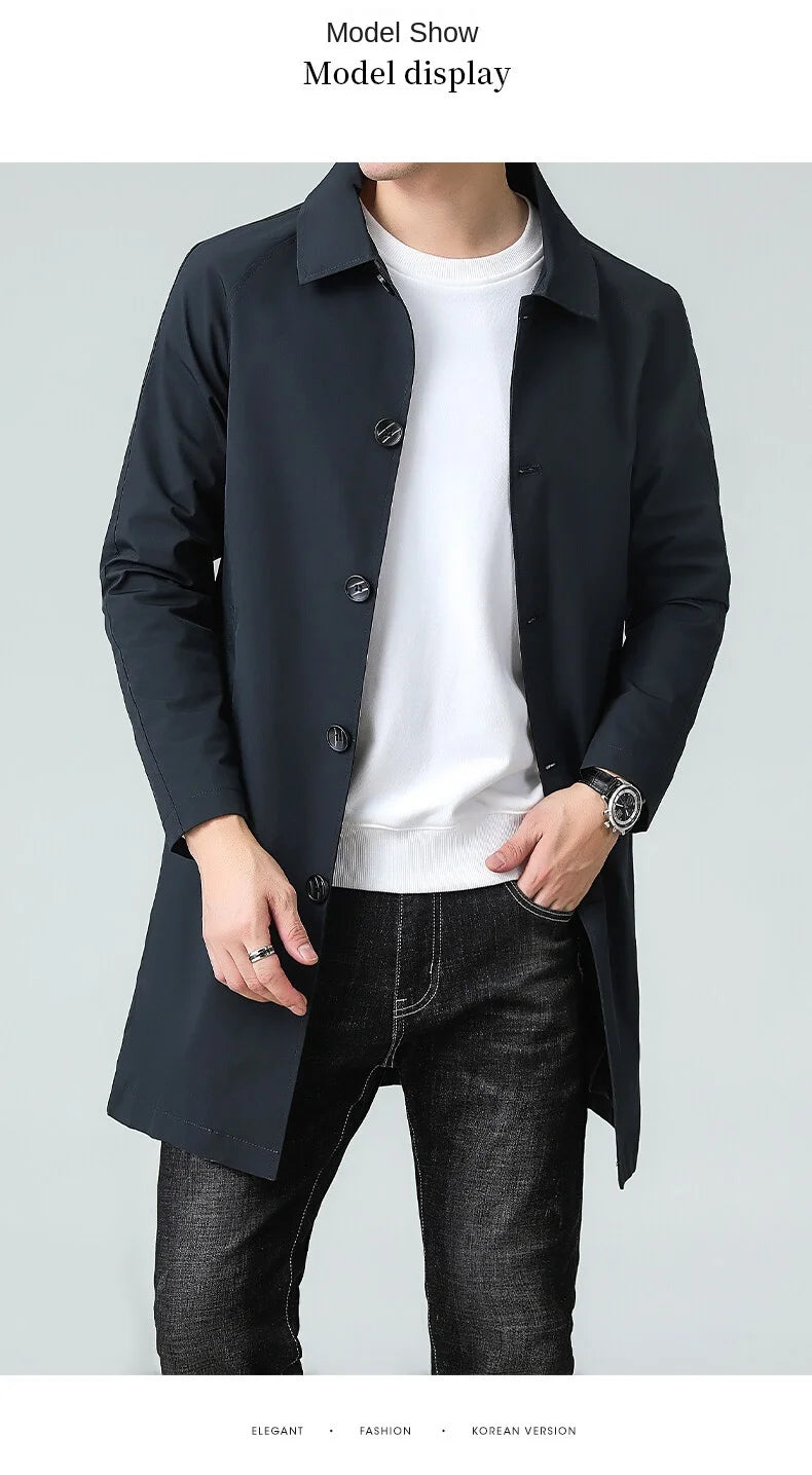 Men's Top Quality Brand Casual Fashion Long Trench Coat, Windbreaker Overcoat, and Male Slim Fit Jacket