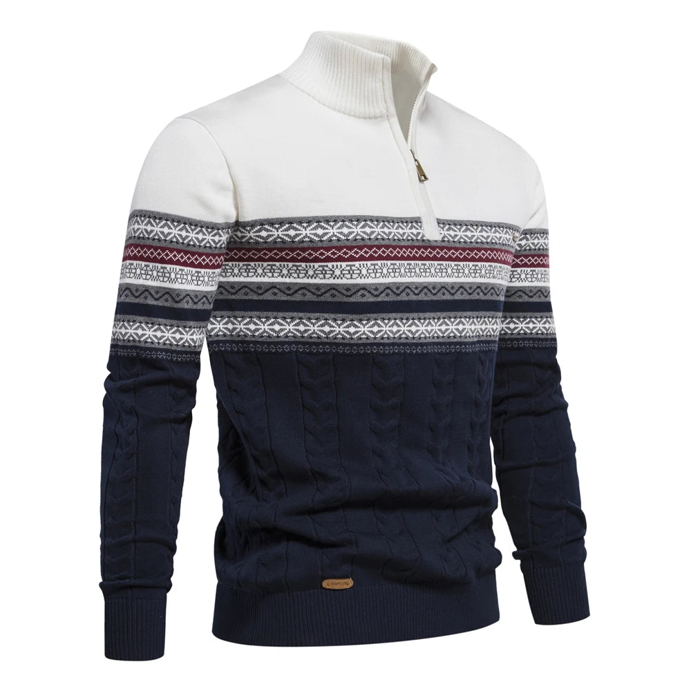 Men's Autumn High Quality Zipper Pullers Warm Winter Cotton Sweaters for Men Ethnic Patterns Casual Male Sweater