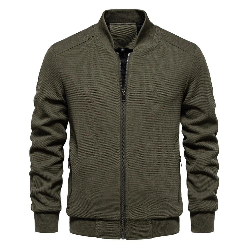 Men's Waffle Fleece Lined Bomber Jacket Autumn Winter Warm Casual Zipper Pocket Outwear Jackets and Coats for Men