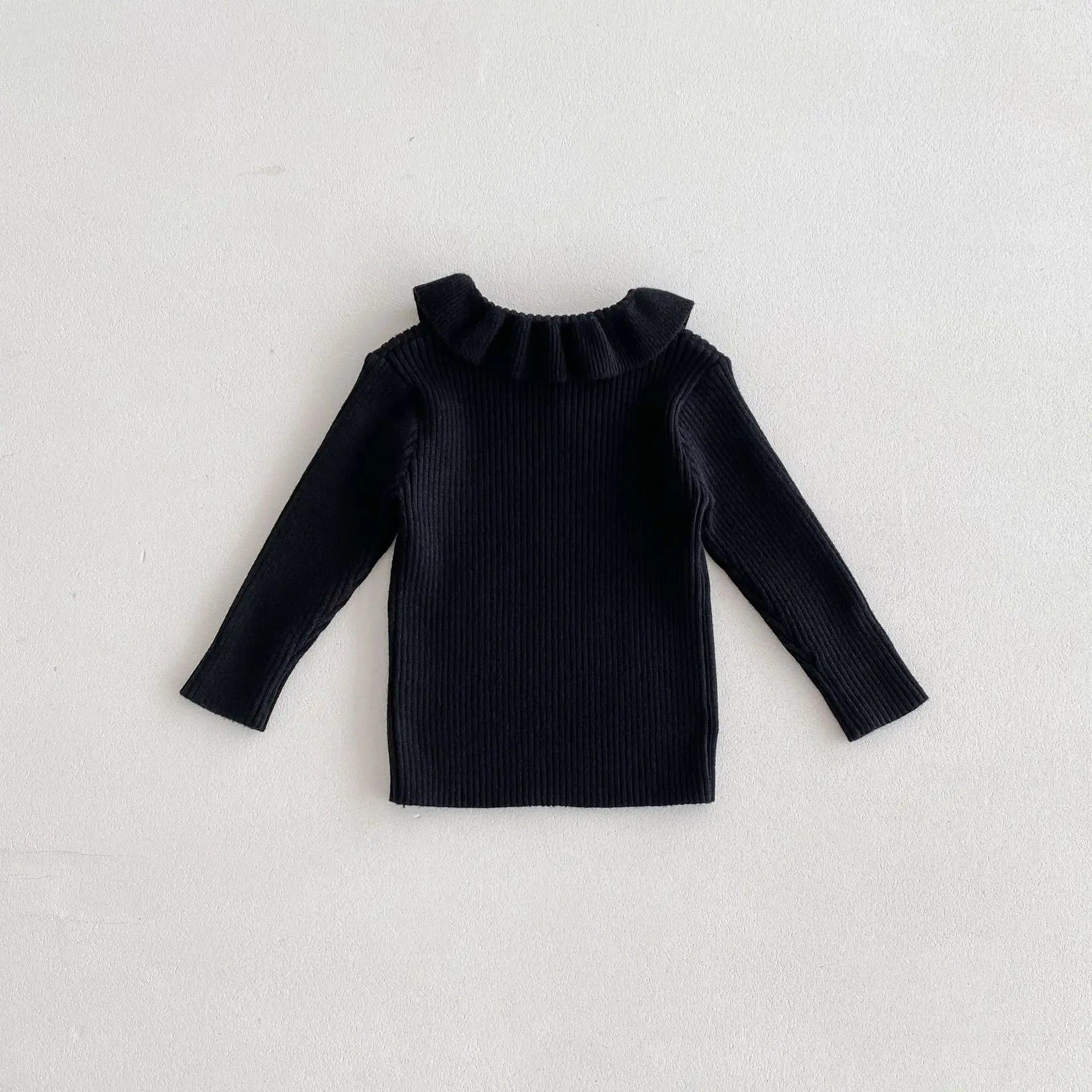 2025 Nieuwe effen trui met onderkant voor meisjes. Kinderkleding met lotusbladkraag en gebreide trui met basistopjes voor meisjes van 1-6 jaar.