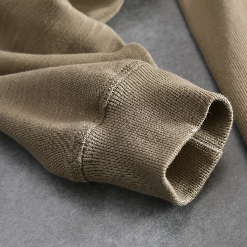 Lente Nieuwe Amerikaanse Retro Lange Mouw O-hals Effen Kleur Sweatshirts Heren Eenvoudige 100% Katoen Gewassen Trui Casual Sportkleding