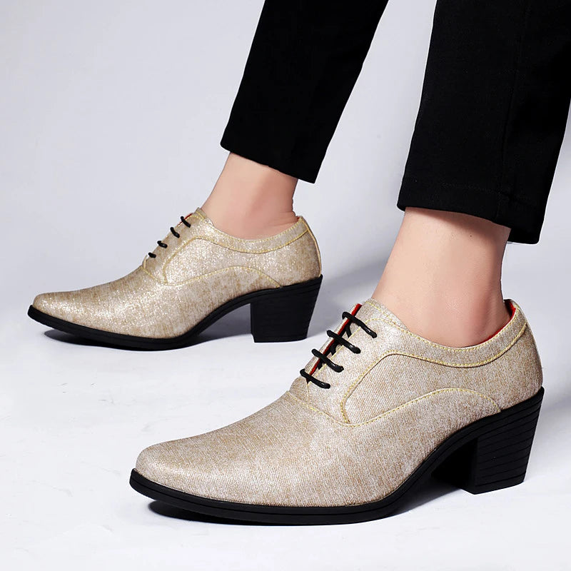 European Style Men Retro Height Heel Formal Dress Oxfords Shoes Purple Gold Male Wedding Party Evening Dressing Shoes