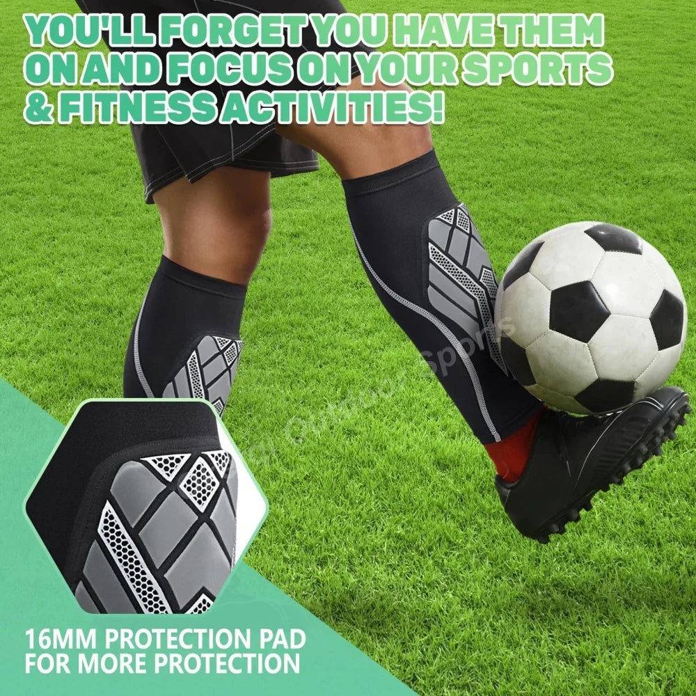 1Pair Unisex Calf Compression Sleeves with EVA Pad, Leg Support For Shin Splints - Shin Guards For Football And Track Sports