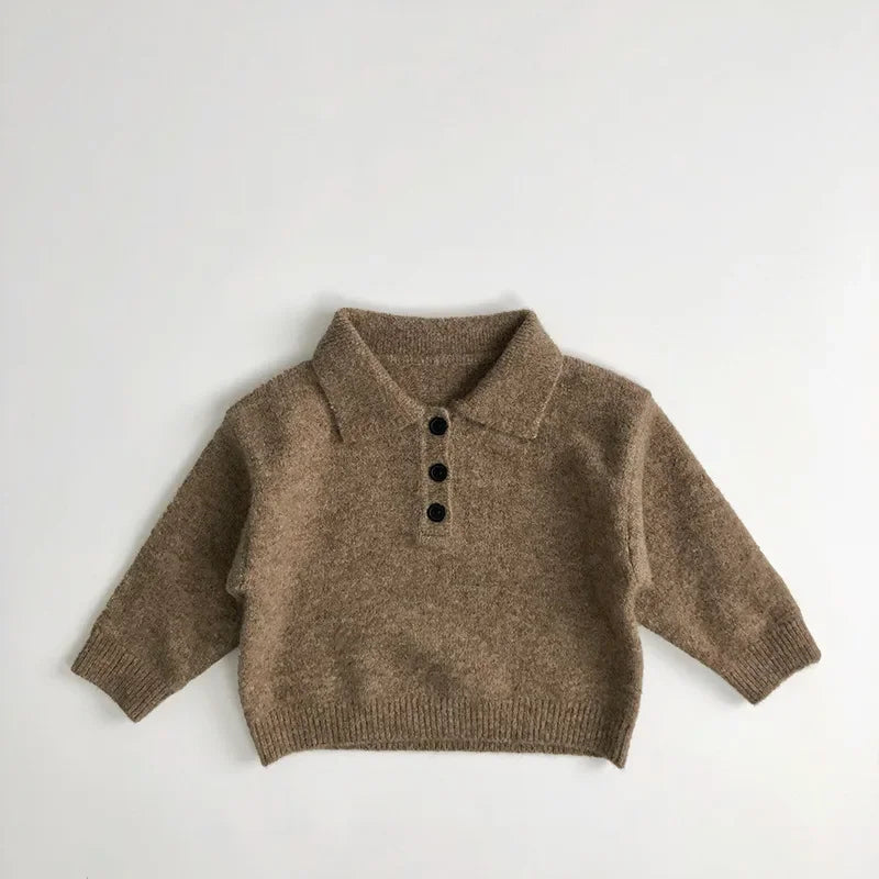 Autumn New Boys Clothes Kids Knit Turn Down Collar Sweater Children's Trendy Solid Colour Pullover Girls Outwear 1-6Y Unisex