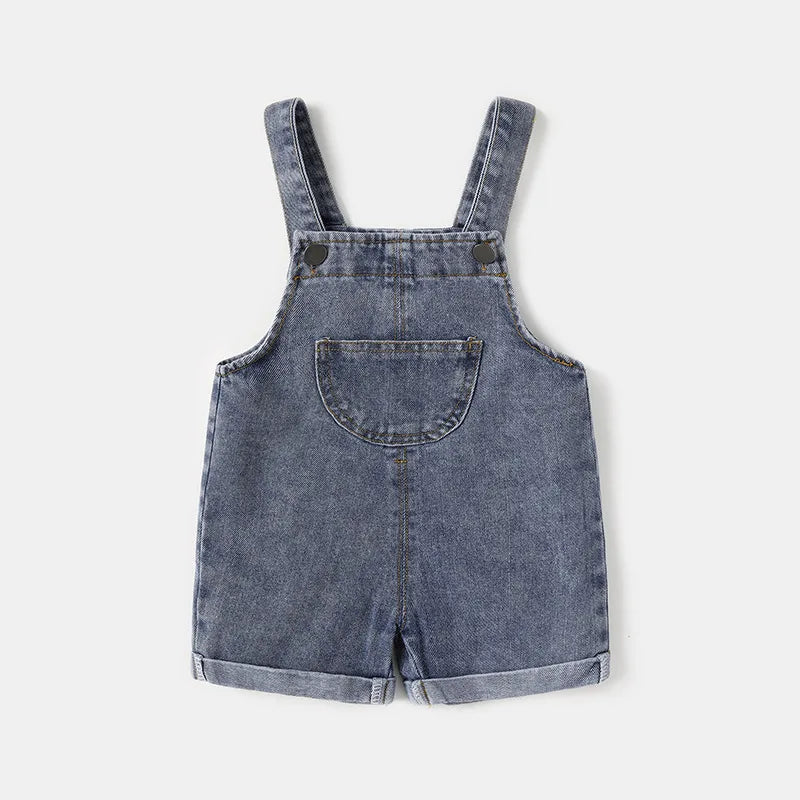 Summer Cool Denim Blue Children Baby Boys Girls Clothes Overalls Roll Hem Design Kids Baby shorts Jumpsuits 1-5Y Unisex