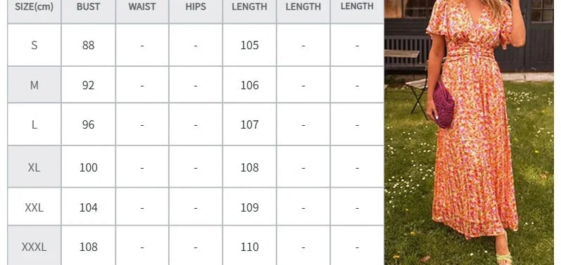 Summer Elegant Fragmented Flower Dress Women Fashion Beach Style V-neck Bubble Sleeves Long Dress Women