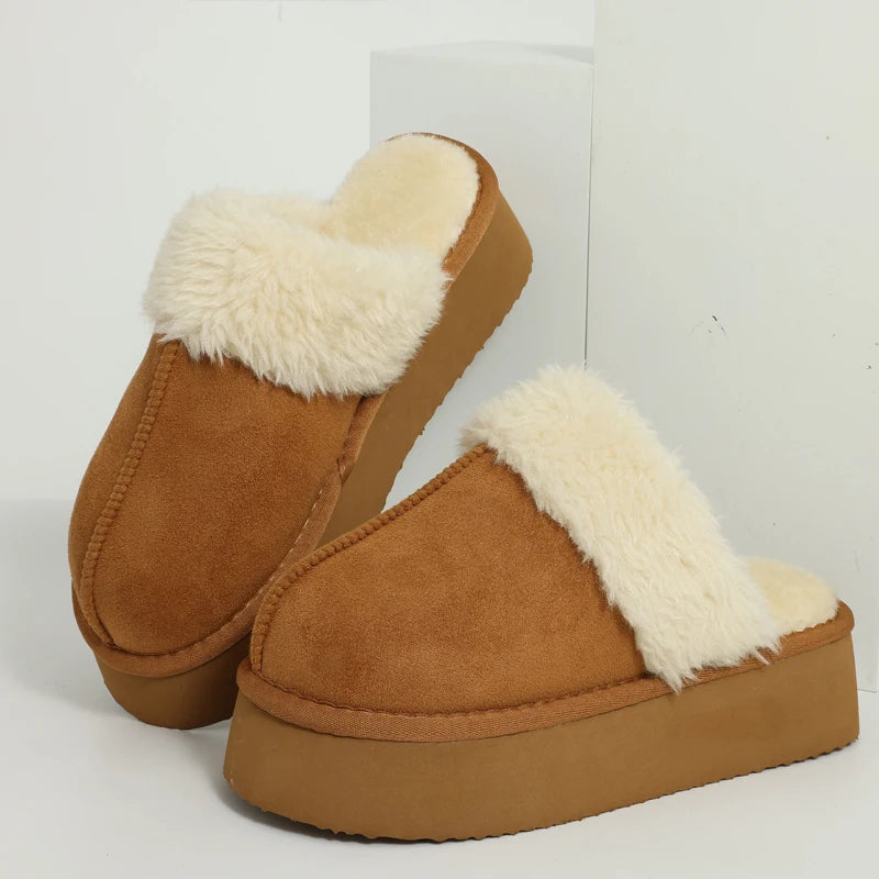 Women's Fluffy Plush Winter Shoes With Thick Sole Fuzzy Slides Suitable For Indoor and Outdoor Use With Anti-Slip Platform Fur Slippers