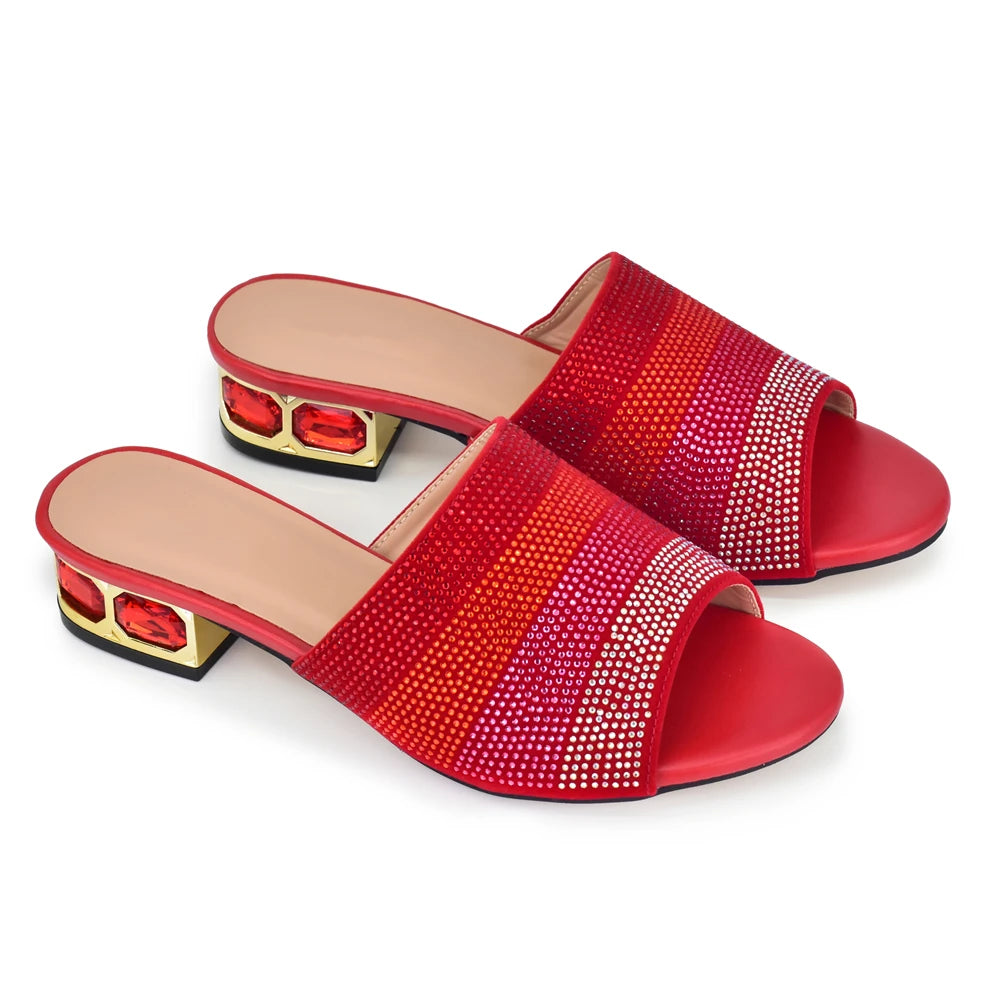 Women's Luxury Rhinestone Crystal Pumps 2024 New Fashion Slippers Sandals Party Low Heels Elegant Italian Women Shoes