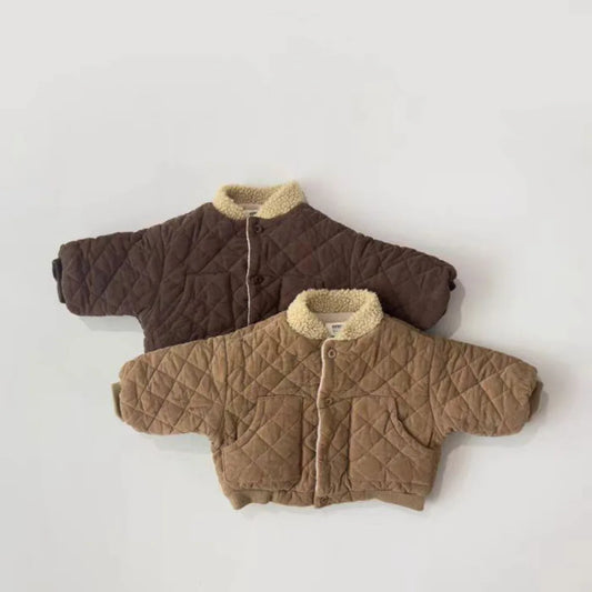2025 Winter Neue Baby Langarm Warme Mantel Plus Samt Dicke Infant Junge Padded Jacke Mädchen Vintage Fleece Mantel Kinder Kleidung 1-3Y