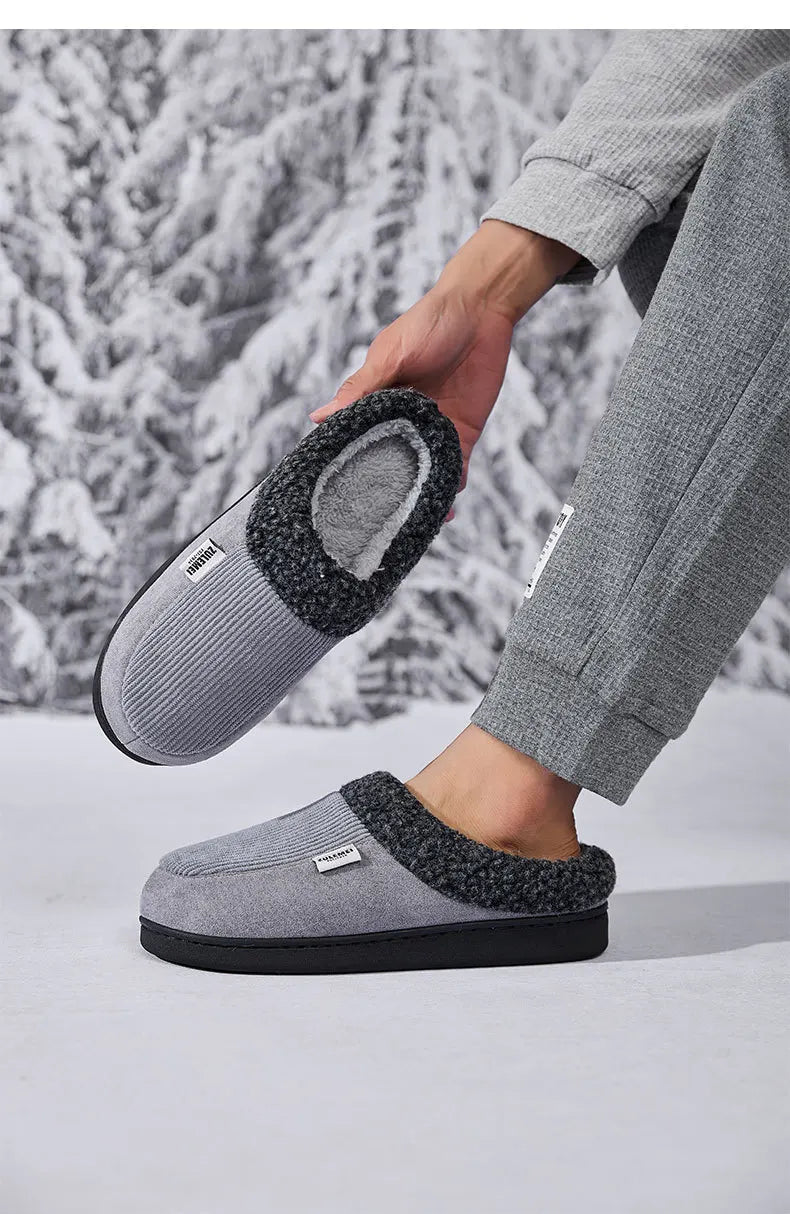 Men's Fuzzy Cotton Warm Shoes Winter Indoor Non-Slip Fluffy House Slides Fur Plush Male Cotton Slippers