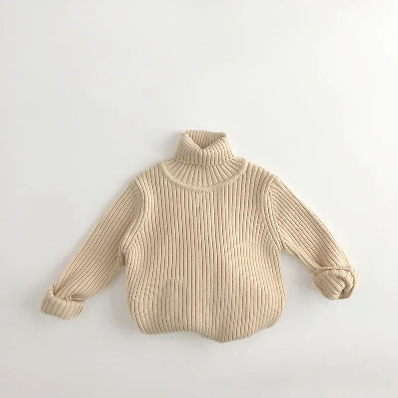Kids Sweaters Solid Girls Sweater Brief Boys Pullover Turtleneck Knitwear For Children 1-7Y Unisex
