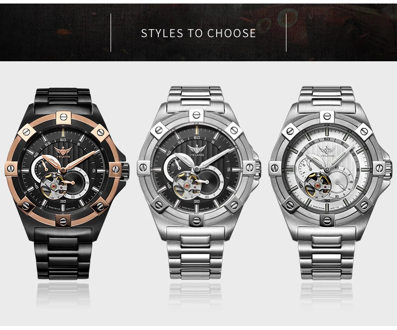 Yelang V1024 Men's 44mm Automatic Mechanical Watch Luminous 100m Water Resistant Japan Miyota 82S7 Movement Stainless Steel Band