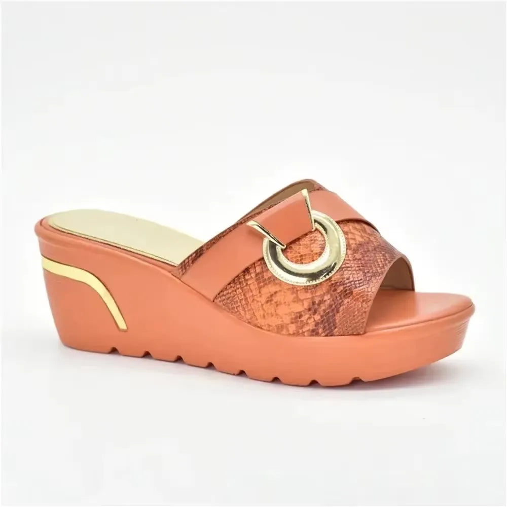 African Party Shoes Decorated with Metal Wedding Shoes for Women Bride Wedges Shoes for Women Luxury Shoes