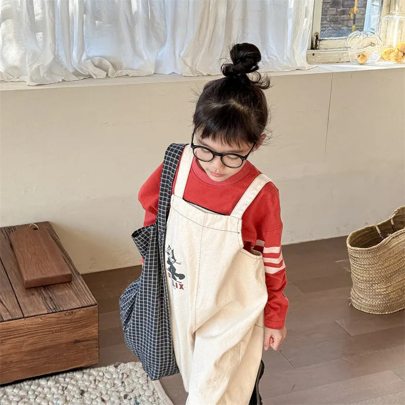 2025 Lente Nieuwe Kinderen Losse Overalls Katoen Baby Meisjes Jongens Cartoon Print Wijde Pijpen Broek Jongens Band Broek Kinderen Casual Broek 4-6Y Unisex