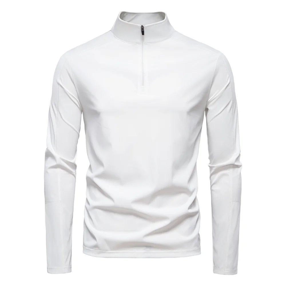 Men's UPF100+ Sun Protection Long Sleeve Shirt Solid Colour Zipper Outdoor Shirts Stand Collar Quick Dry T-Shirts