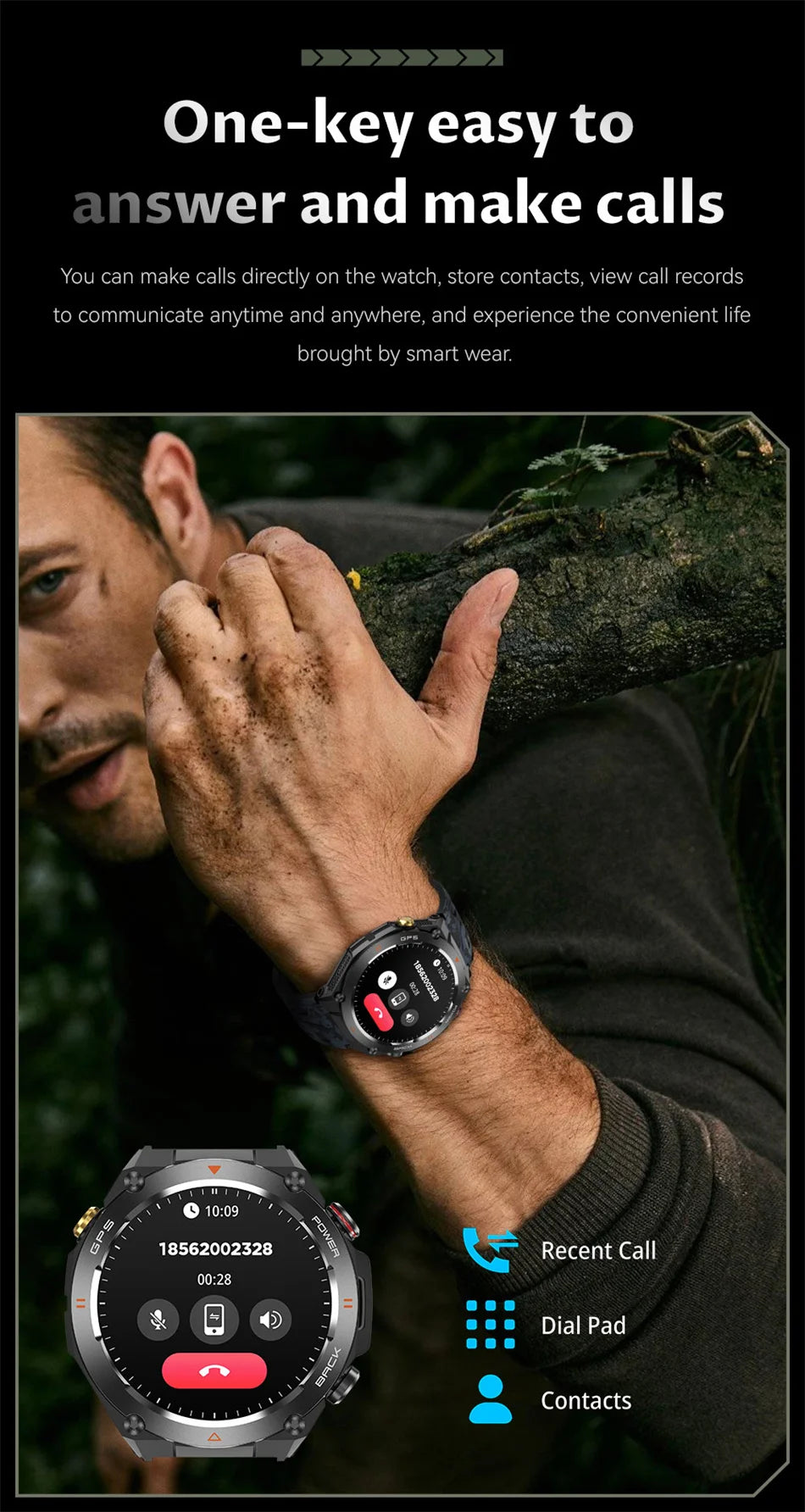 GPS Smart Watch Men Women Call Outdoor Sports Fitness Tracking Waterproof Watch Compass Heartrate Health Monitor Smartwatches