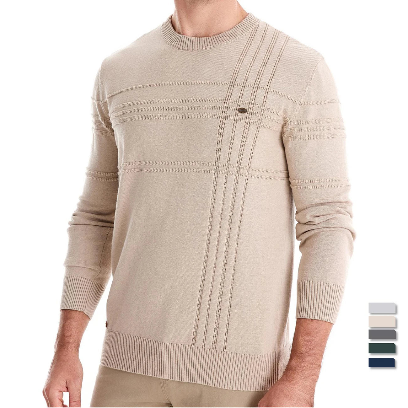 Men's Crewneck Pullover Sweater Knitted Cotton Stripped Quality Autumn Winter Warm Sweaters for Men