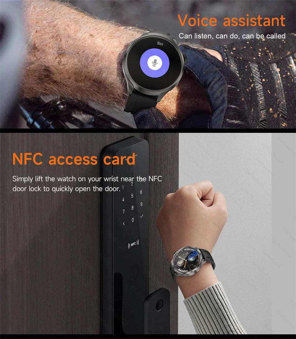 GPS Sports Smartwatch Men AMOLED Screen Compass Altimeter Heart rate BP NFC Bluetooth Call Smart Watch For Men - Compatible With HUAWEI IOS