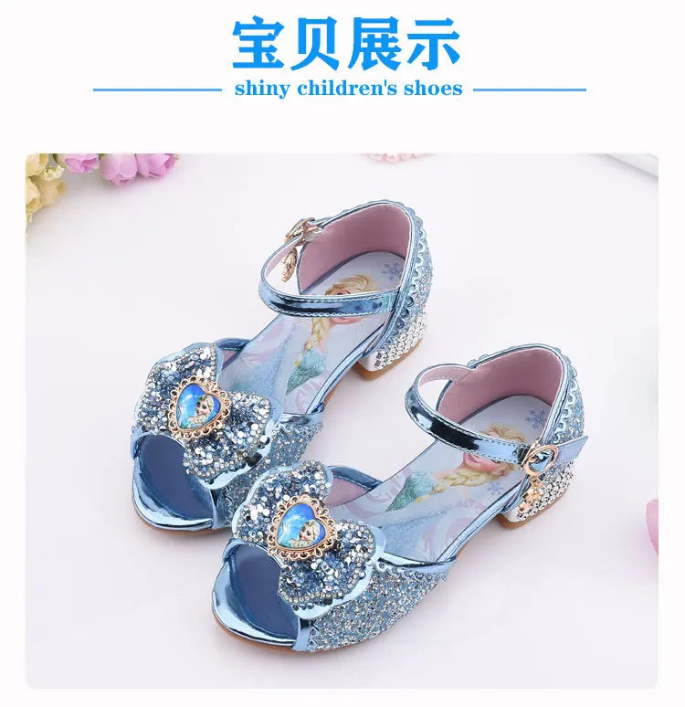 New Elsa Shoes For Girls Cartoon Leather Children Shoes Frozen Princess Kids Shoes Girl Sandals Dress Snow Queen Sandal Koreans