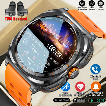 2025 Outdoor Sport Smartwatch AMOLED-scherm Hartslagmeter Waterdicht Bellen TWS Headset Smartwatch Voor Mannen - Compatibel met HUAWEI &amp; Samsung Galaxy IOS