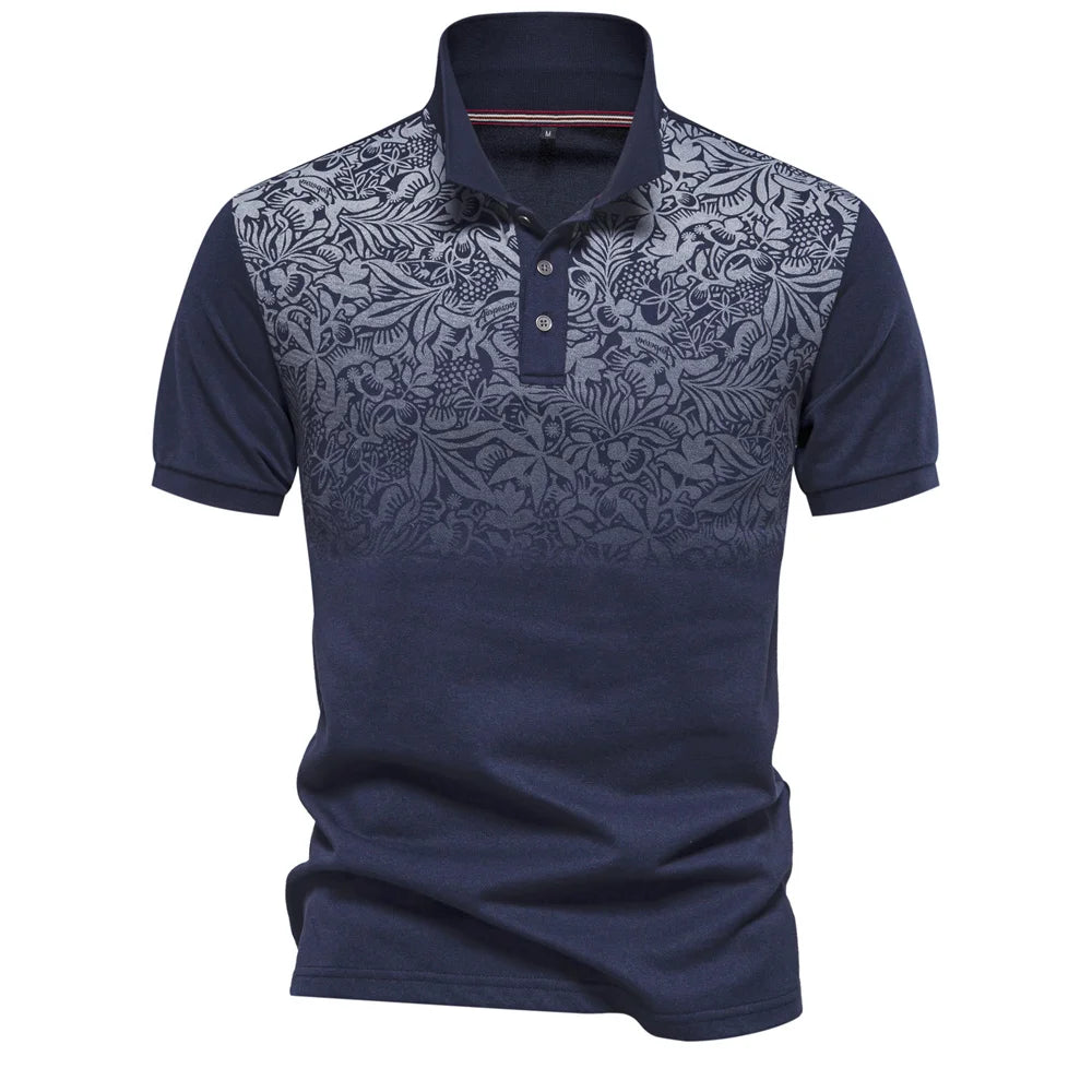 Men's Gradient Printed Cotton Blend Short Sleeve Summer Polo Shirt For Men