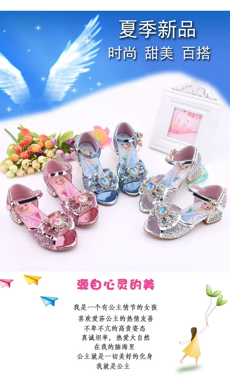 Kid fashion shoes Girls Sandals Frozen 2 Elsa Princess Shoes Little Girls Crystal Shoes Children High Heels Catwalk Show Shoes