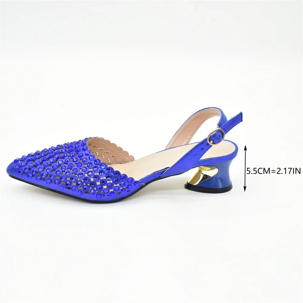 Italian Shoes with Matching Bags Set Rhinestone-Decorated with Medium Heels  for African Ladies' Party Pumps