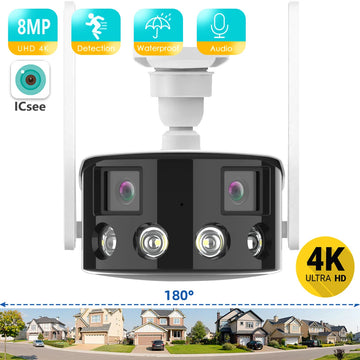 BESDER 8MP 4K Dual Lens Ultra wide angle 180° Wifi IP Camera Cecurity Protection Ai Human Detect Security Surveillance ICSEE APP