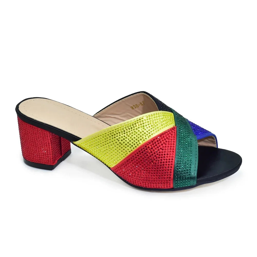 African Women Wedding Shoes Bride Shoes Luxury Elegant Low Heels Rhinestone Lady Slippers Sandals Nigerian Pumps