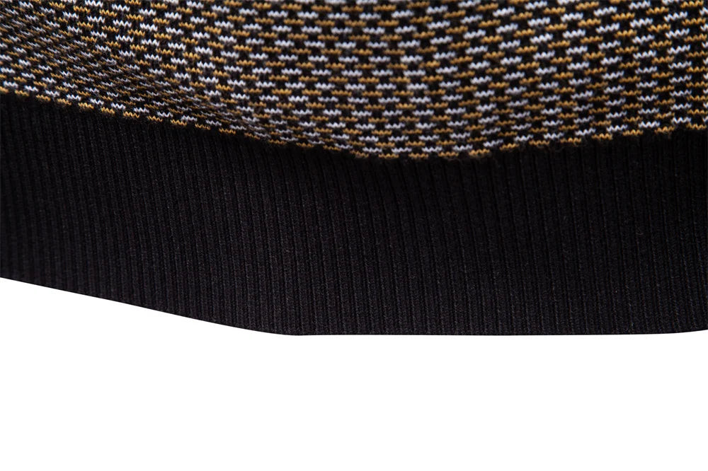 Men's Classic Striped Knitwear Cotton Blend Sweater Mock Neck Warm Thickened Luxury Winter Male Sweaters