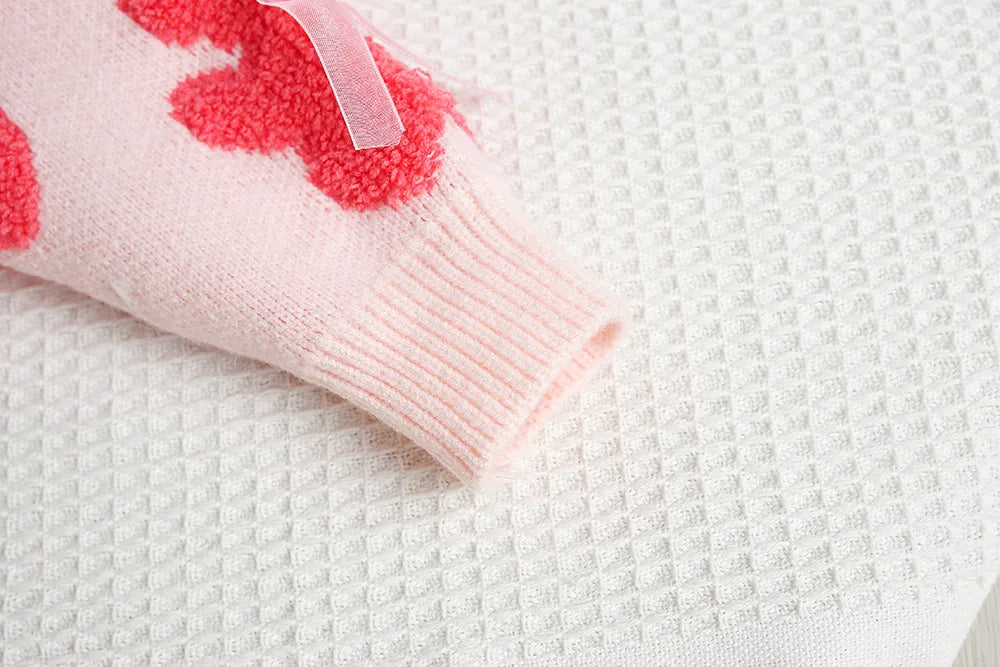 New Autumn Girls Knitted Sweater Sweet Bear Bow Kids Sweater Korean Loose Children Outwear Tops 9M-5T Girls