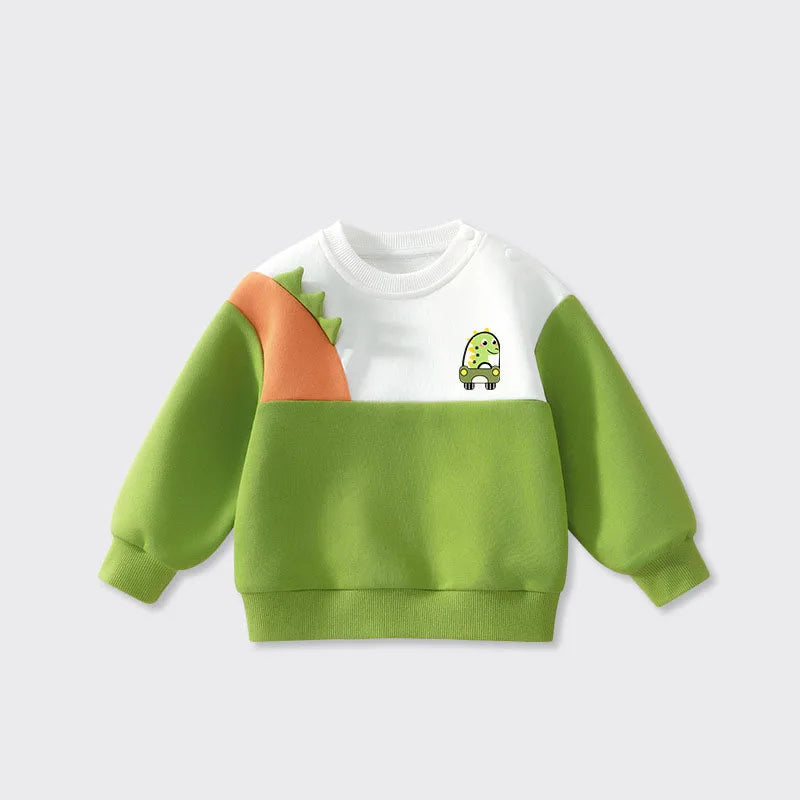 New Spring Kids Green Hoodie Children Cartoon Dinosaur Sweatshirt Girls Tops Boys Colour Block Outwear 12M-6T Unisex