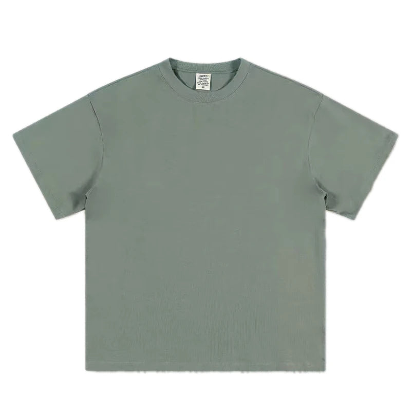 Black White GSM 500g Heavy-Duty Pure Cotton T-shirt Thickened Threaded Round Neck Short Sleeves Three Needle Half Sleeve Tees