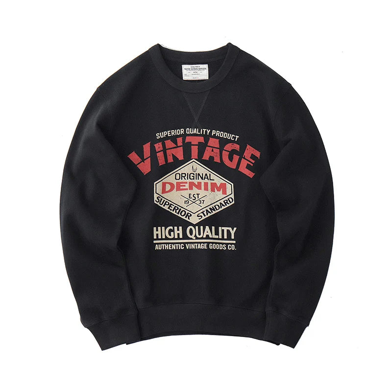 Autumn New American Retro Heavyweight 500g Letter Printed Sweatshirts Men's Fashion 100% Cotton Washed Pullover Casual Sportwear