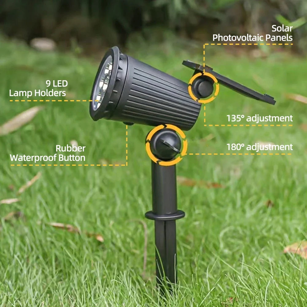 9 LED-zonnespots IP65 waterdicht, RGB-zonne-landschapsverlichting voor buiten, helderheid instelbaar, geschikt voor palmbomen in de tuin