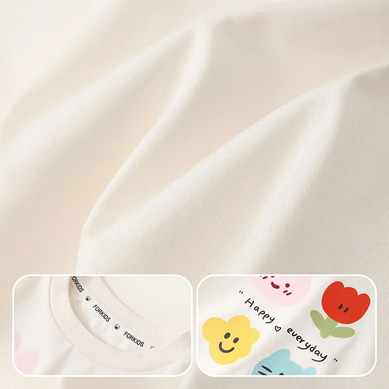 New Spring Girls Boys Cute T-shirt Kids Cartoon Letter Star Flower Undershirts Children Thin Style Bottoming Shirt 7T Unisex