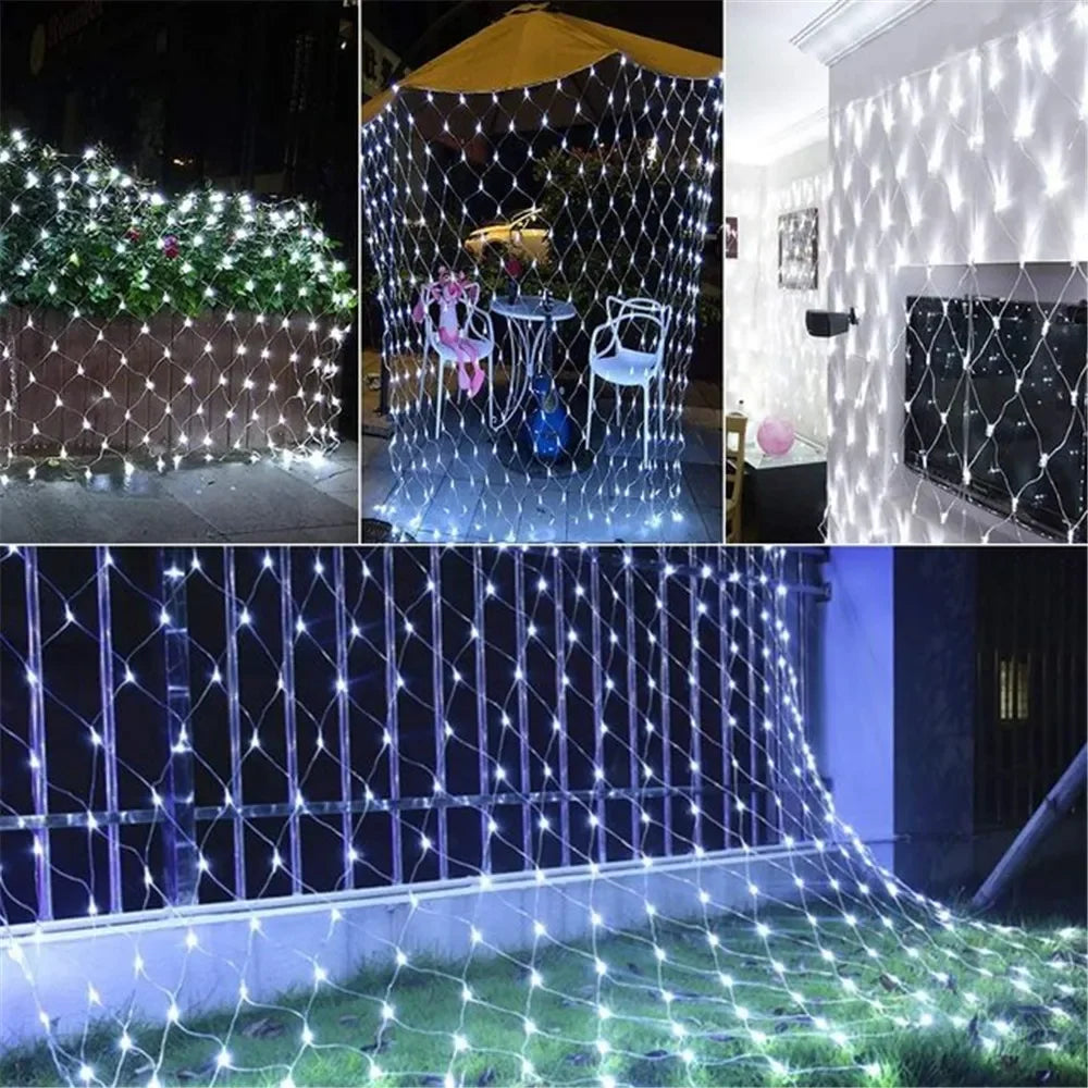 Christmas Net Mesh String Light Outdoor LED Garden Holiday Party Wedding Fairy Light Garland Tree Bushes Fence Wall Decor