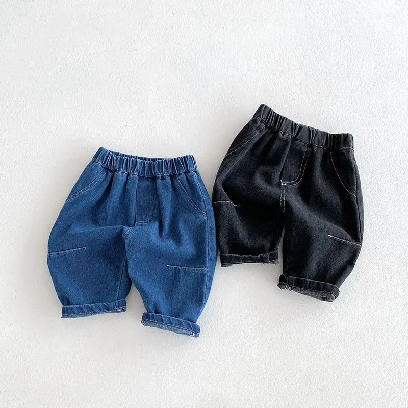 New Autumn Kids Jeans Children Girls Solid Colour Denim Blue Pants Baby Boys Cute Casual Trousers 9M-5T Unisex