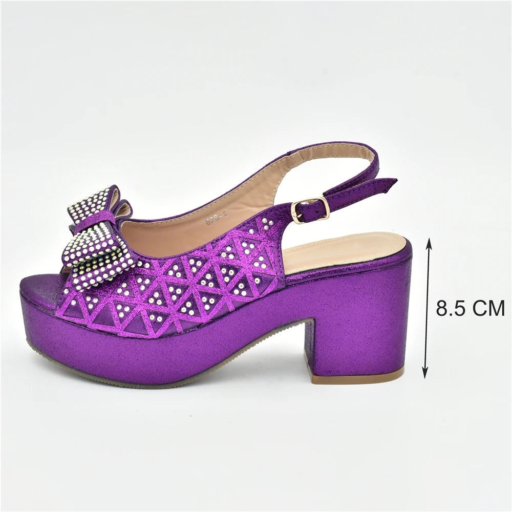 African Women Wedding Shoes and Bag Set Decorated with Rhinestone Africa Shoe and Bags Set Wedges Shoes for Women