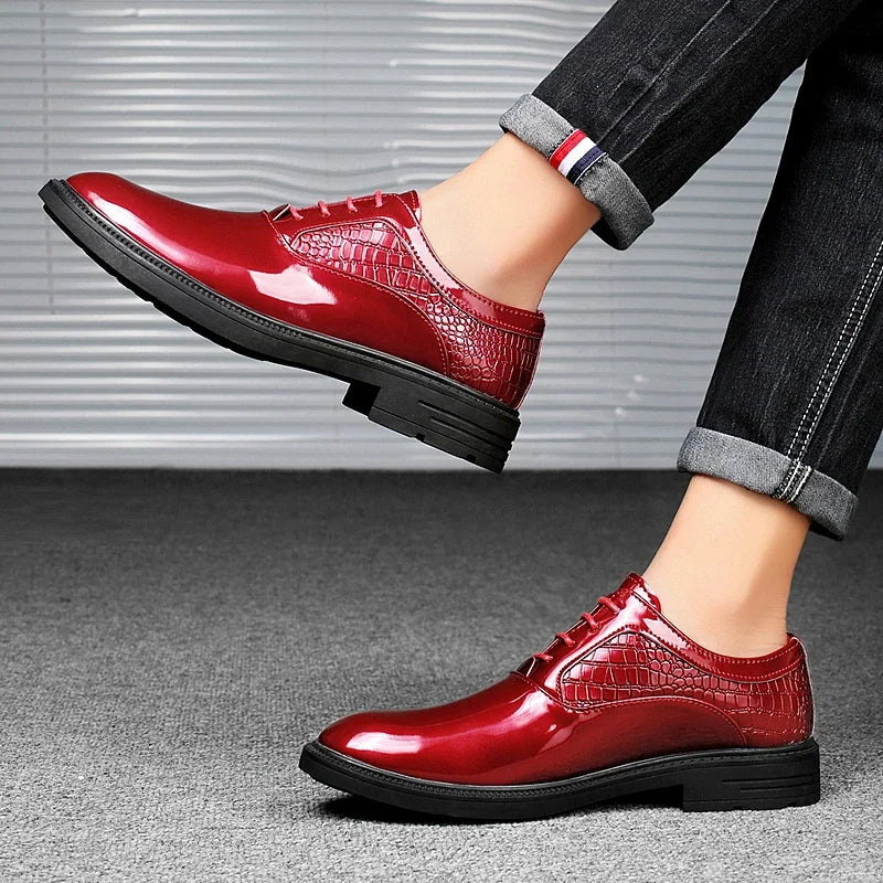 Fashion Mens Formal Dress Shoes Red White Male Business Office Men Oxfords Luxury Brand Wedding Shoes